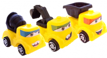 gelbe Baufahrzeuge mit Gesicht